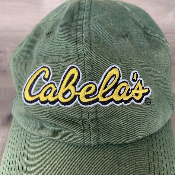 Cabelas Outdoor Hat Green With Front Spell Out Logo Strap Back One Size Cap - Picture 2 of 8